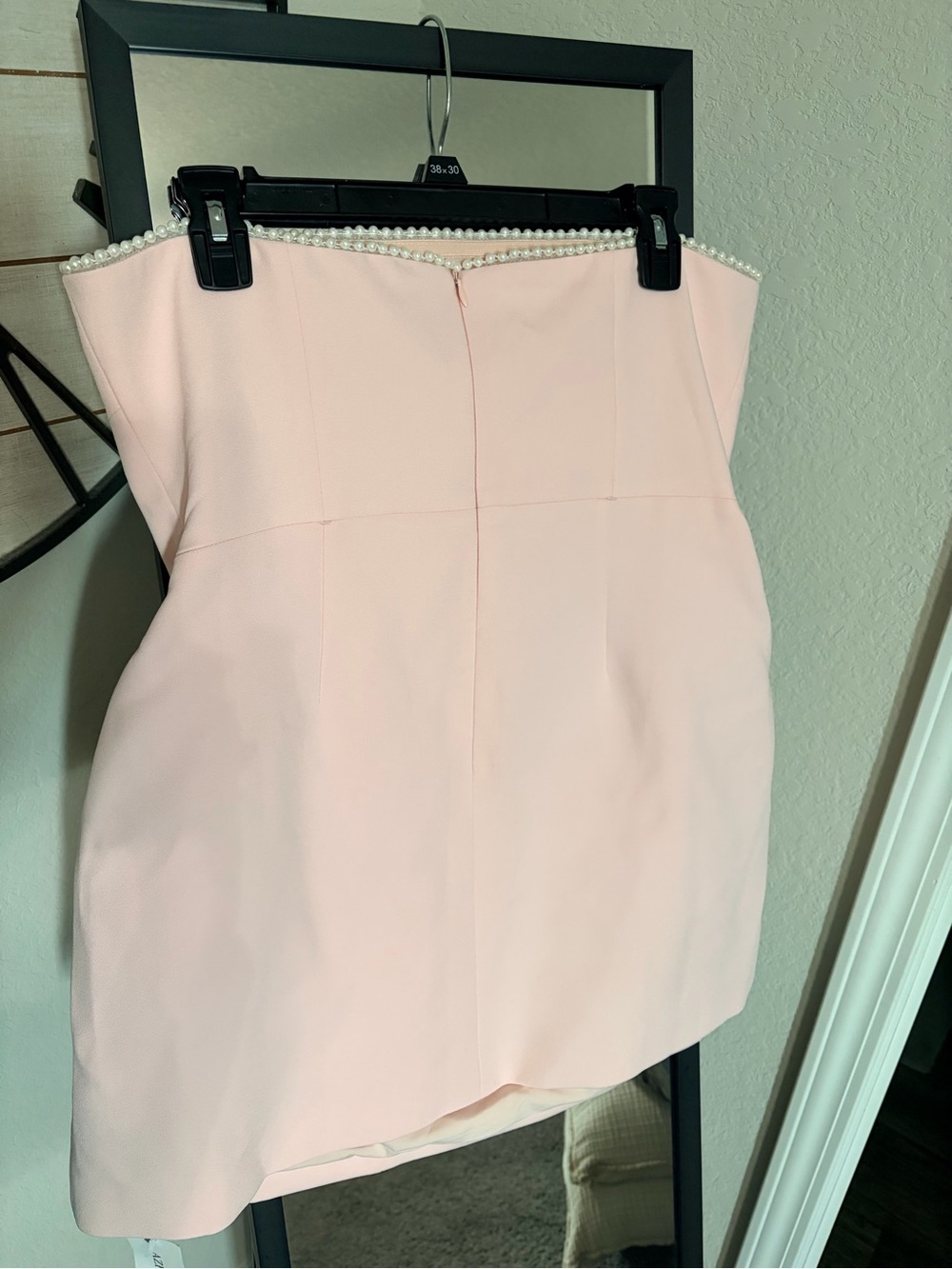 Source Unknown Pale Pink Strapless Mini Dress with Pearl Trim